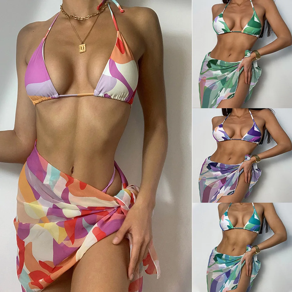 2021 Bikiny Žien Plavky Mozaikové Farebné Sexy Backless Bikini Tri Kus Čipky Vysoký Pás Bikini Hot Pink Plavky 2