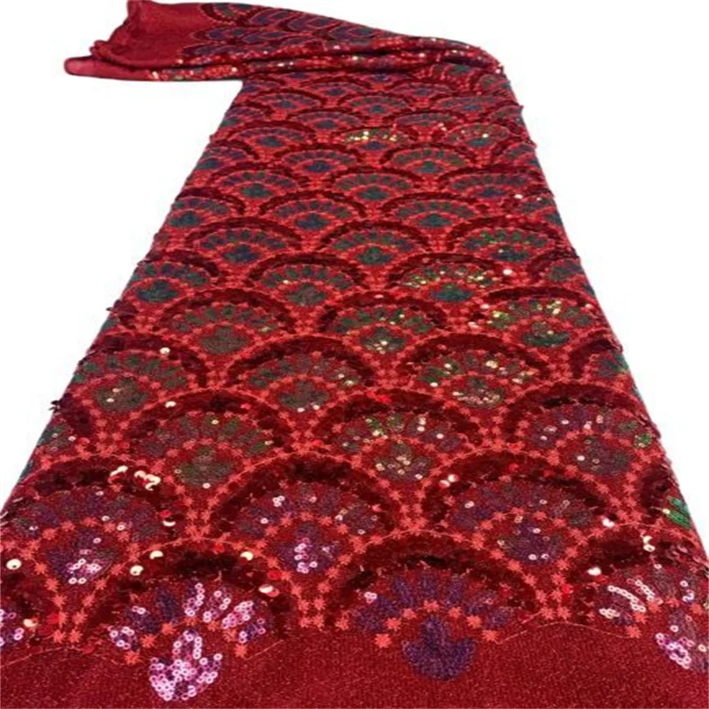 2021 Červené Flitre Afriky Čipky Textílie Diy Šaty Francúzsky Oka Textílie, Čipky Sequin Nigérijský Čipky Pre Ženy Strany Svadobné Šaty 5