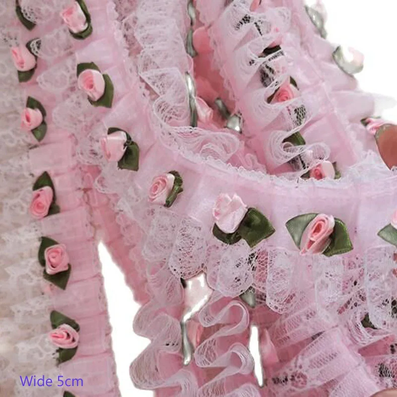 5 CM Široký Luxusné Ružová Výšivka biela 3D kvet čipky látky trim pása s nástrojmi DIY šitie nášivka golier šaty svadobné guipure dodanie 3