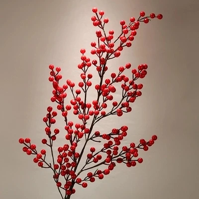90 PE Berry Červených Ovocných rastlín Bobule Umelý Kvet červený čerešňa pobočiek Kvet Vianočné Dekoratívne 2