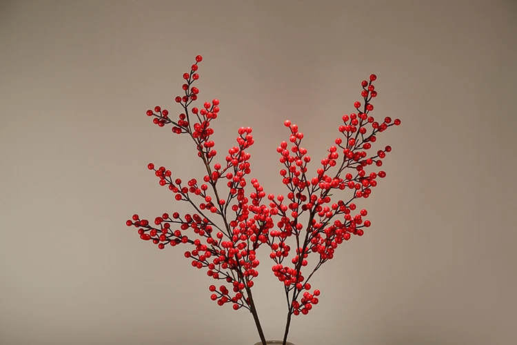 90 PE Berry Červených Ovocných rastlín Bobule Umelý Kvet červený čerešňa pobočiek Kvet Vianočné Dekoratívne 5