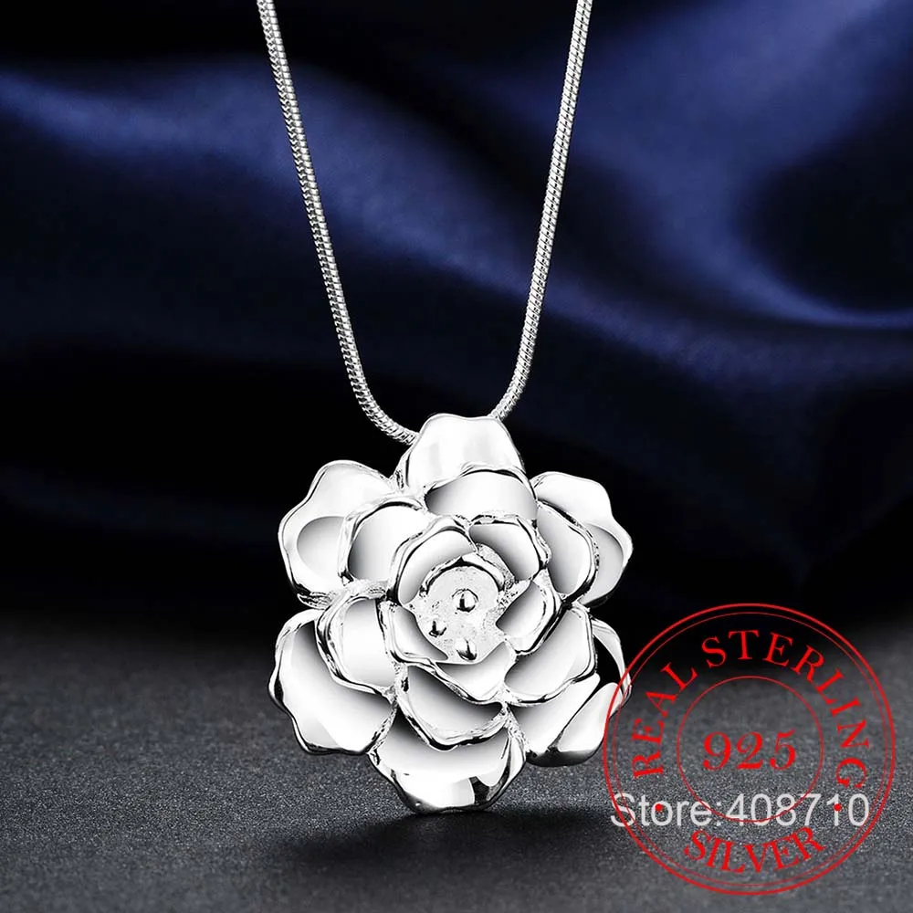 925 Sterling Silver Lotus Náhrdelníky & Prívesky Pre Ženy Elegantná Kvetina Krátky Náhrdelník Mincový Striebro Jemné Šperky Bijous 0