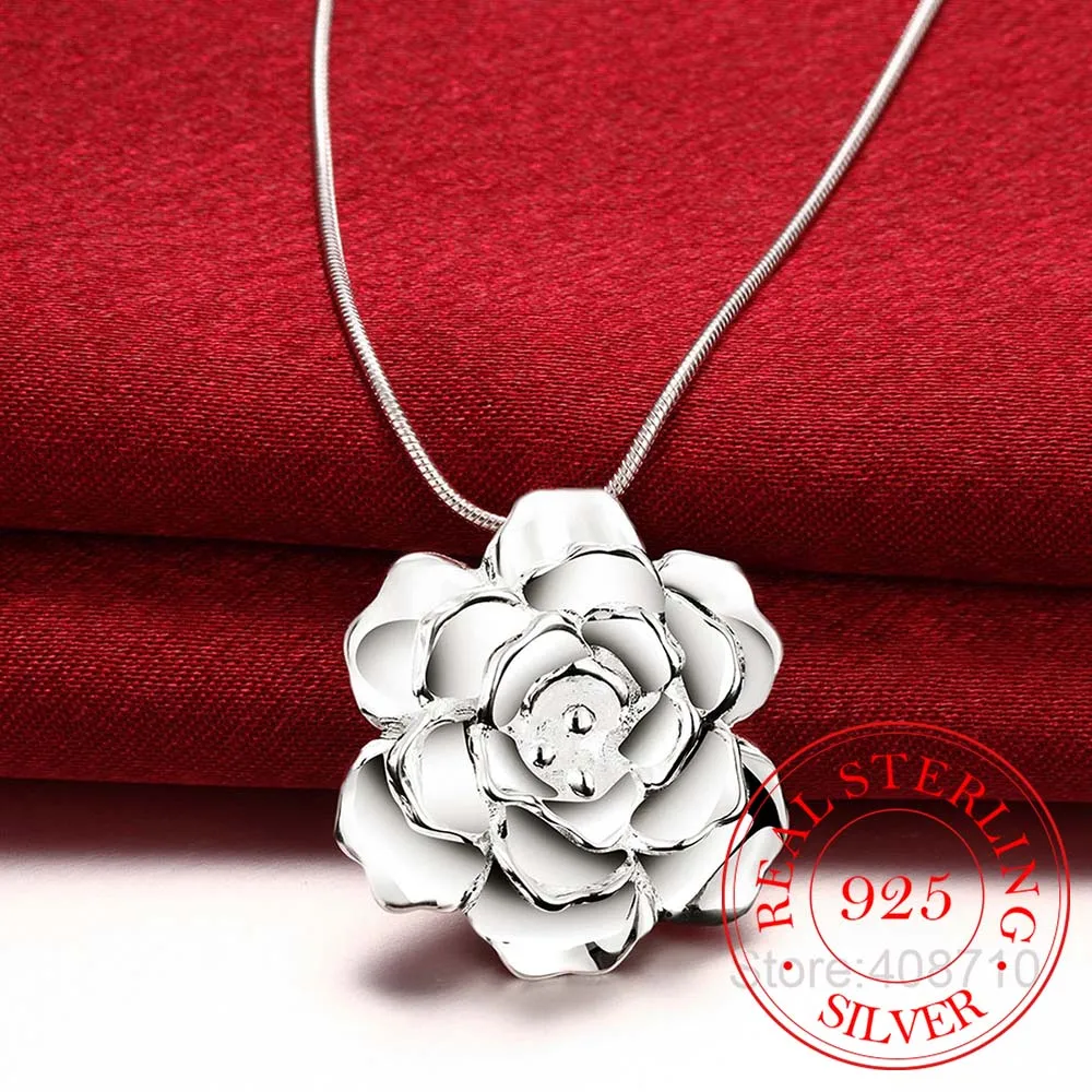 925 Sterling Silver Lotus Náhrdelníky & Prívesky Pre Ženy Elegantná Kvetina Krátky Náhrdelník Mincový Striebro Jemné Šperky Bijous 1