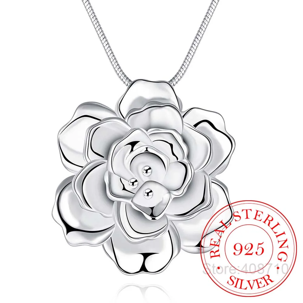925 Sterling Silver Lotus Náhrdelníky & Prívesky Pre Ženy Elegantná Kvetina Krátky Náhrdelník Mincový Striebro Jemné Šperky Bijous 2