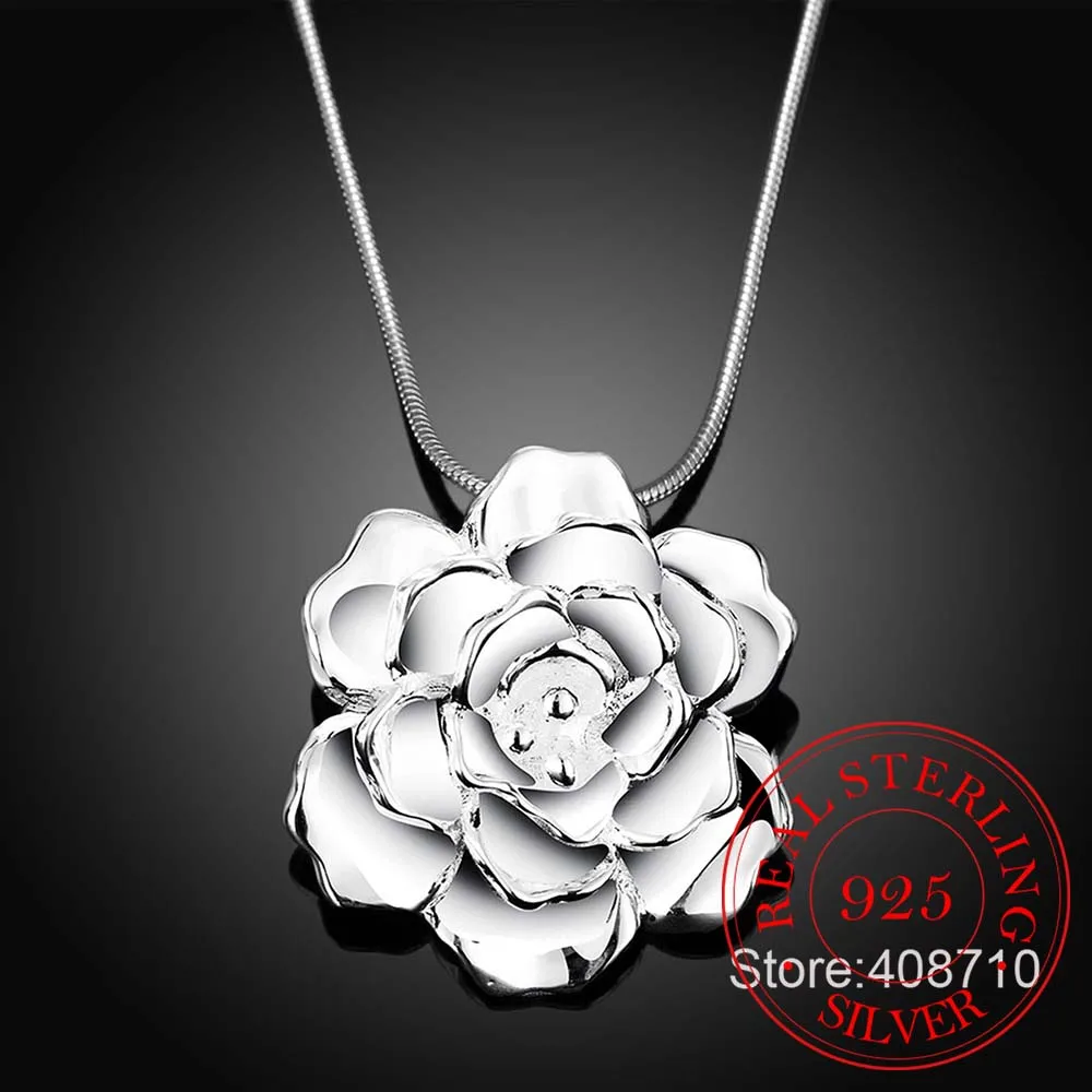 925 Sterling Silver Lotus Náhrdelníky & Prívesky Pre Ženy Elegantná Kvetina Krátky Náhrdelník Mincový Striebro Jemné Šperky Bijous 3