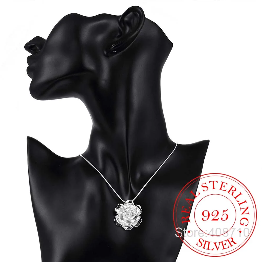 925 Sterling Silver Lotus Náhrdelníky & Prívesky Pre Ženy Elegantná Kvetina Krátky Náhrdelník Mincový Striebro Jemné Šperky Bijous 4