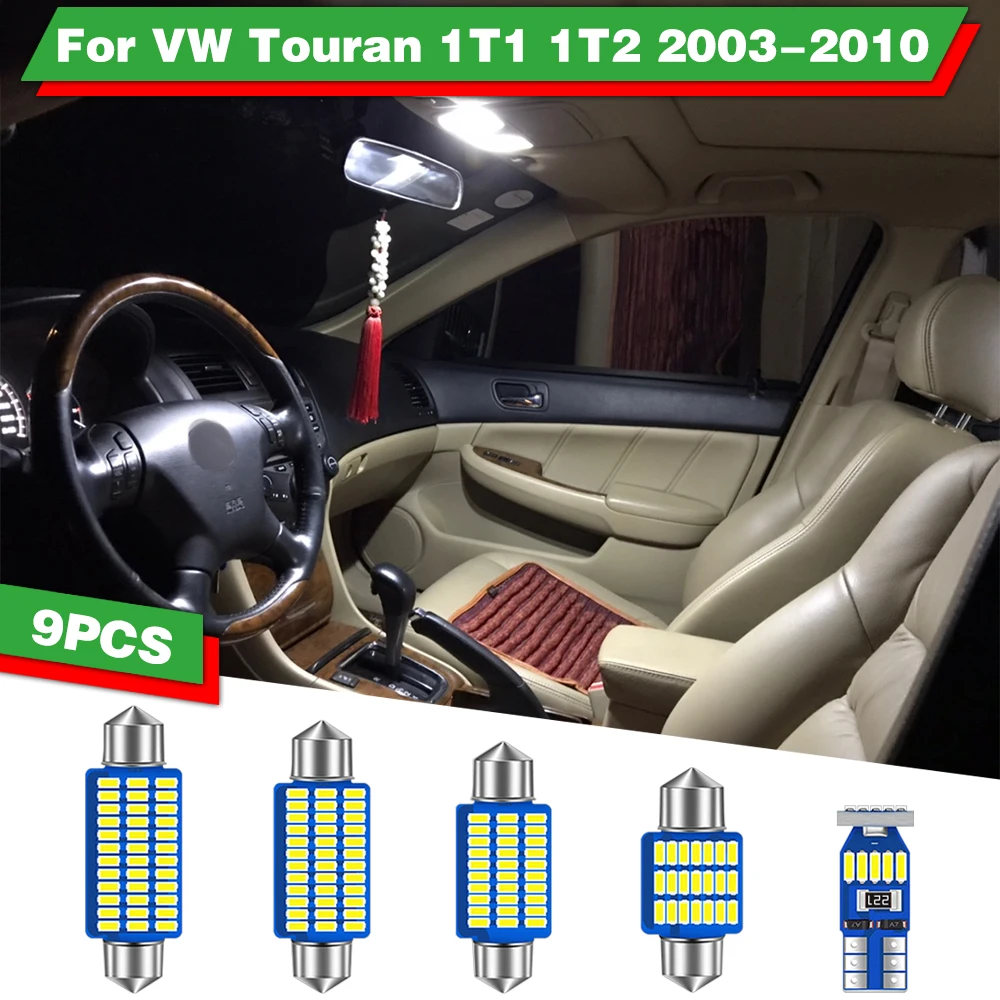 9X Auto LED Svetla na Čítanie, Interiér Dome Lampa batožinového priestoru Svetlo Na VW Touran 1T1 1T2 2003 2004 2005 2006 2007 2008 2009 2010 0