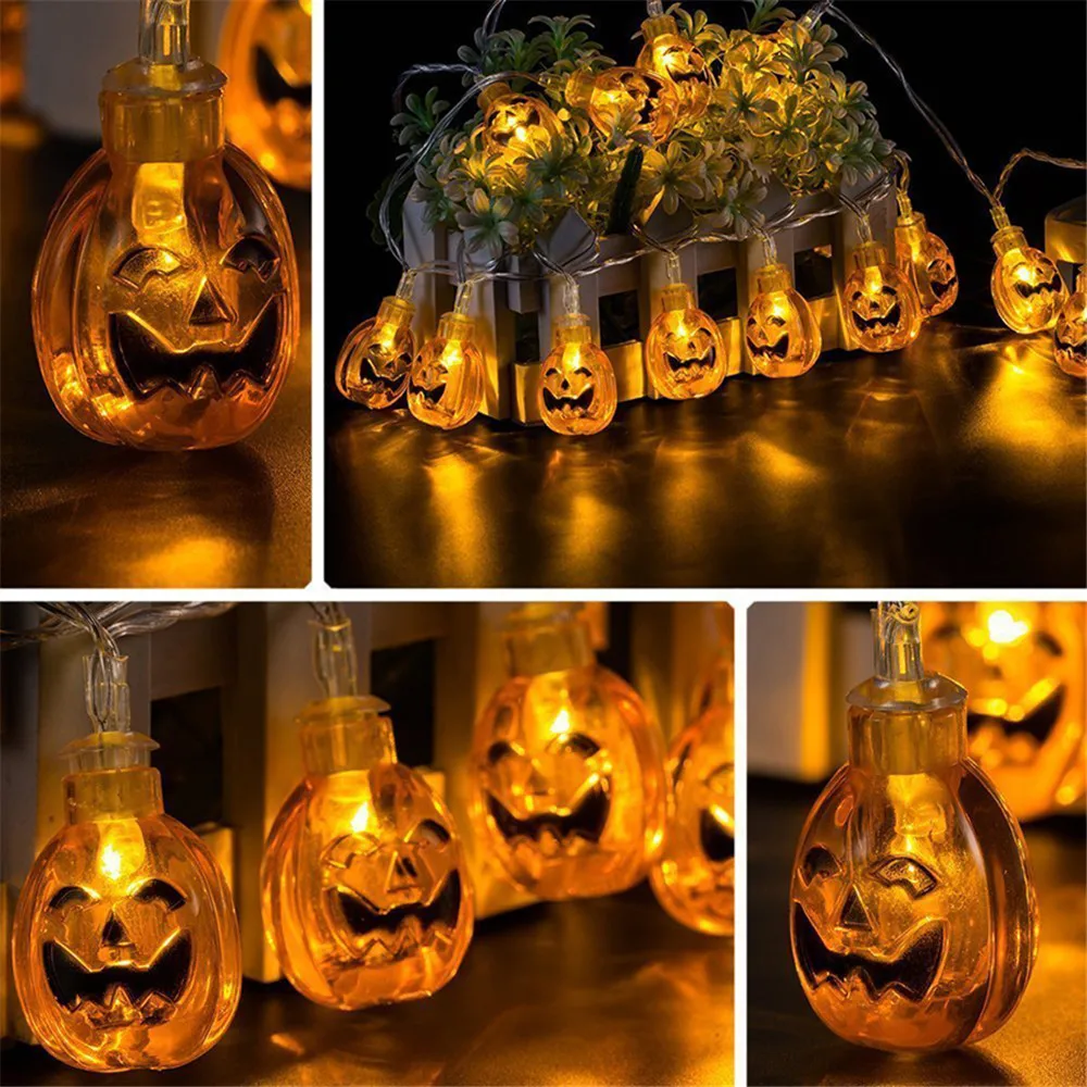 Batterry prevádzkované 10/20/30/40 LED Halloween Tekvica Lampáš String Svetlá Halloween 3D Pumpkin Svetlá Home Party Dekor Dodávky 4