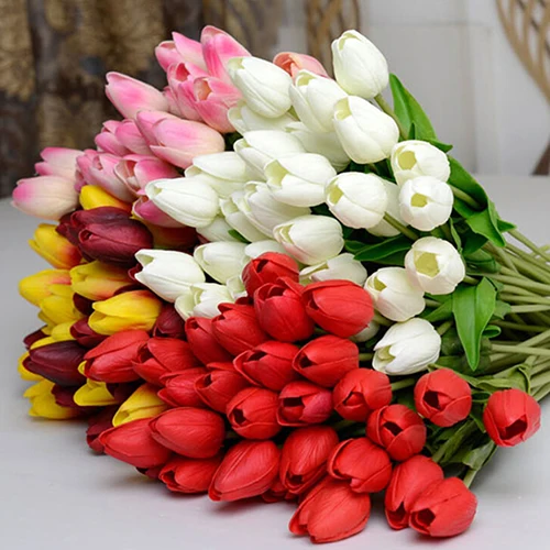 Celkom Tulipán Flores Umelé kvety Tulipany Falošné Kvet, Vianočné Dekorácie pre Domov svadobná Výzdoba 1