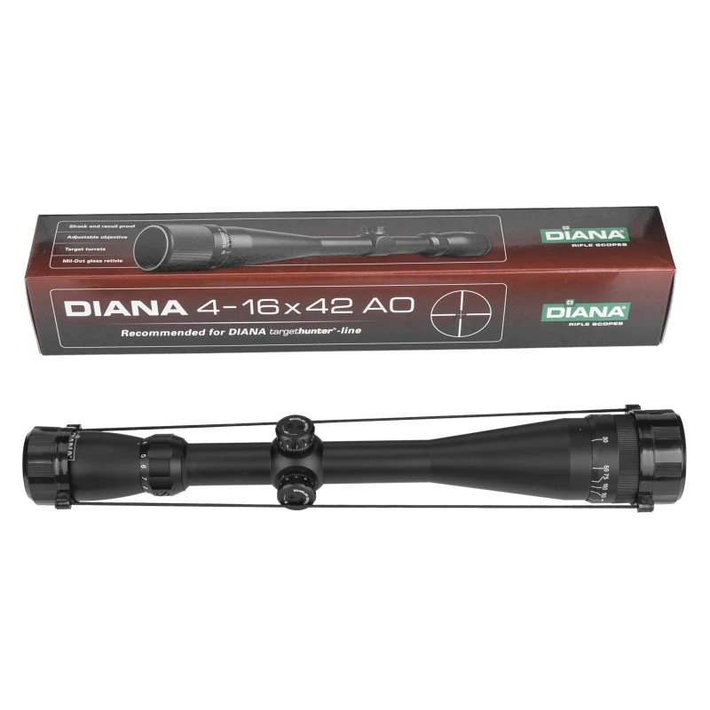 DIANA 4-16X42 AO Riflescope Reticle Puška Pamiatky Lov Rozsah Sniper Scope Luneta Para Puška Airsoft Lov 5