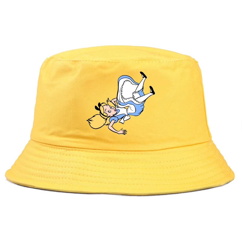 Disney Alice in Wonderland Klasické Vedierko Hat Módne Cartoon Značky Sweet Panama Dievča, Chlapec Farebné Príležitostné Letné Roztomilý Rybár 3