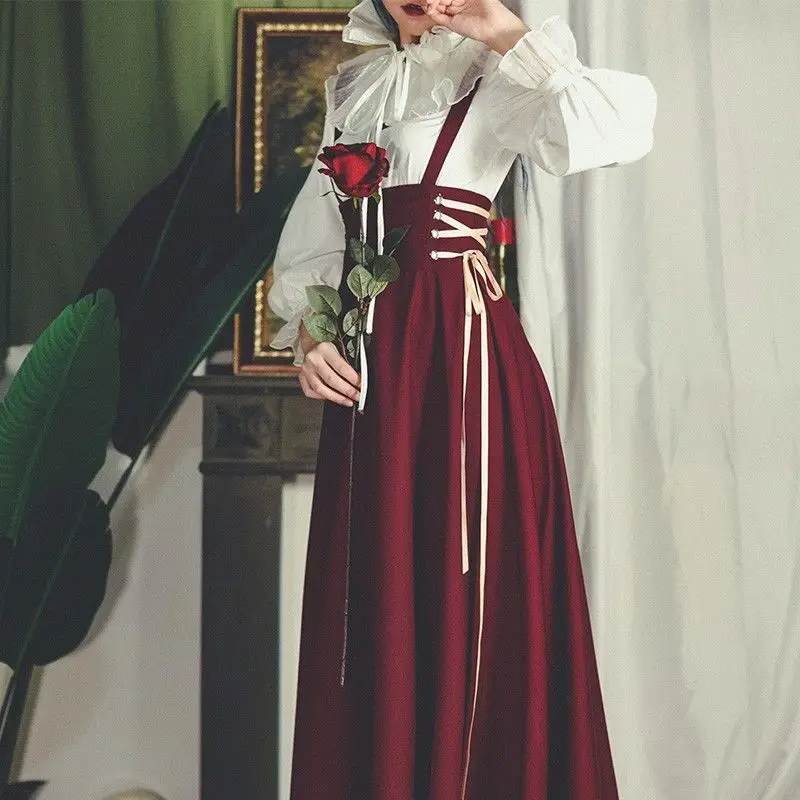 Francúzsky Ročník Viktoriánskej Sukne Ženy Elegantné Krajky-up Dizajnér Dlhý Pás Sukne kórejský Módne Súd Retro Bežné Party Oblečenie 3