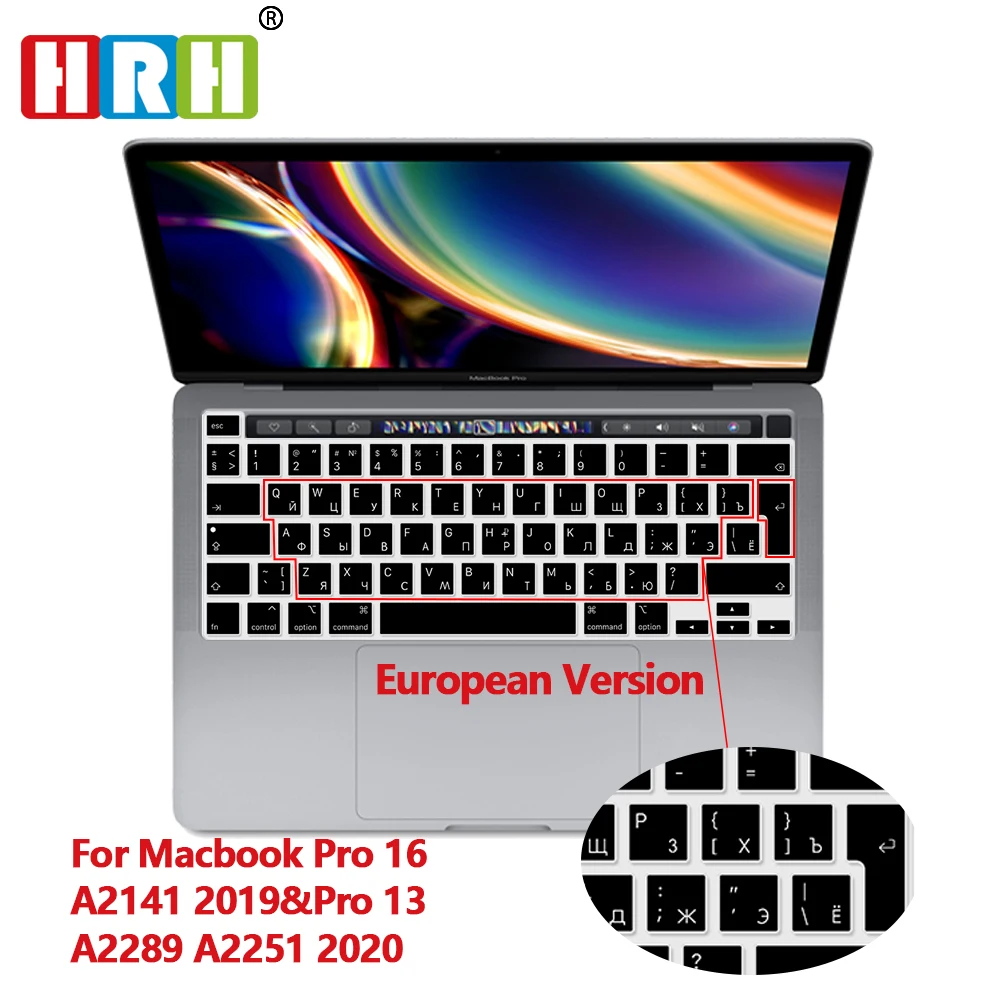 HRH Cudzí Jazyk Klávesnice Pokožky Kryt EÚ Verzia vhodné Pre Nový MacBook Pro 16 2019 A2141 M1 Čip A2338/A2251/A2289 2020+ 3