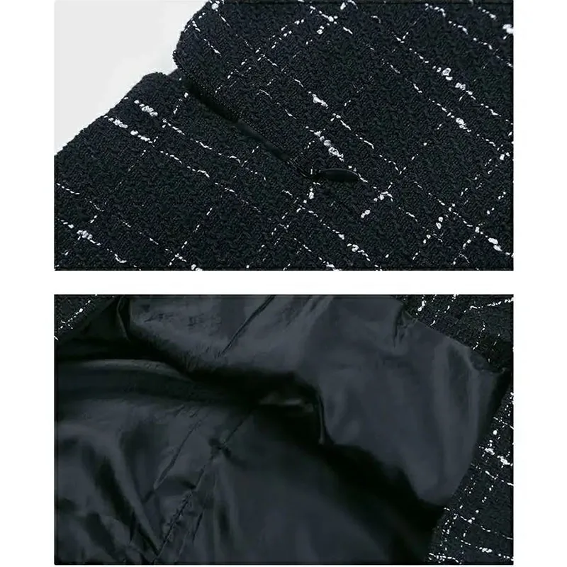 Jeseň Zima Vlnené Sukne Ženy móda Tlačidlá dekorácie Vrecku elegantné Vysoký pás Tweed Mini Saia Feminina 2021 Nové LU2125 0