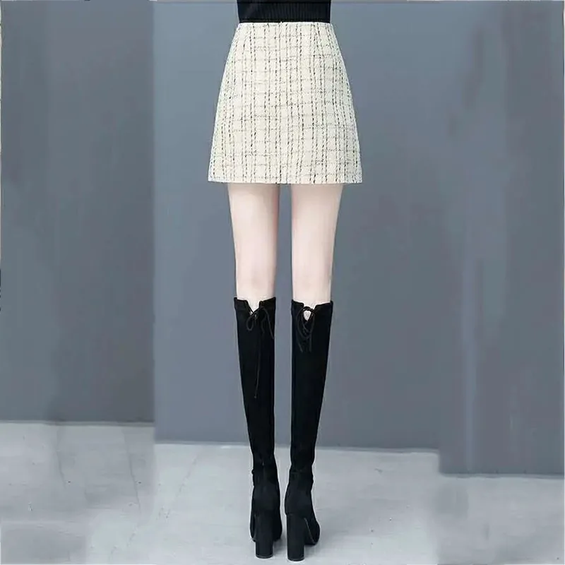 Jeseň Zima Vlnené Sukne Ženy móda Tlačidlá dekorácie Vrecku elegantné Vysoký pás Tweed Mini Saia Feminina 2021 Nové LU2125 1