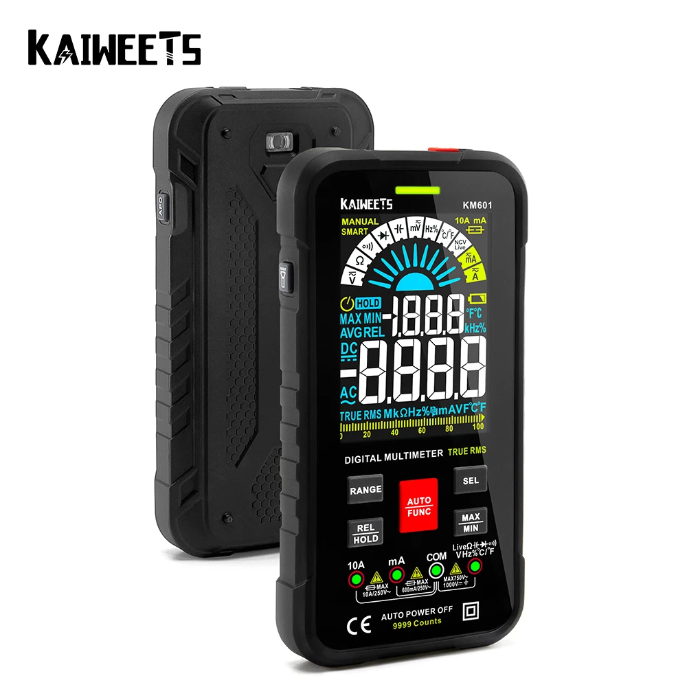 KAIWEETS KM601 9999 Počíta Digitálny Multimeter Smart Auto Rozsah 1000V 10A Tester Meter Ohm Hz Kapacita REL True RMS AC DC DMM 3