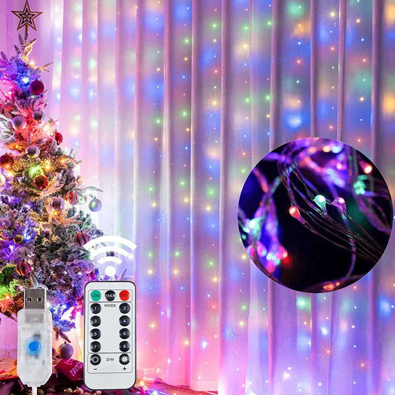 LED Záves Lampa Garland Rainbow Medi String Svetlo Diaľkové Ovládanie USB fairy Opony svetelné Girlandy Spálňa Christma Svetlo 5
