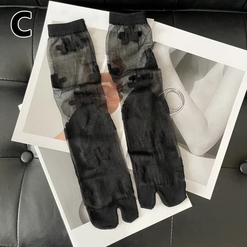 Letné Ultra-Tenké Crystal Hodváb Úplnej Naberaný Tabi Ponožky Lásky, Listy, Kvet Literárne Osobnosti Japonských Žien Prst Dve-Toed Ponožky 2