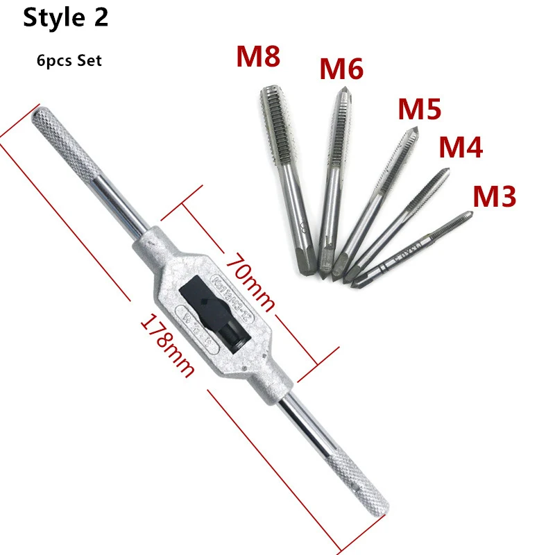 M3-M8/M12 6/8Pcs Strane Závit Metrický Plug Ťuknite na položku Nastaviť M3-M12 S Nastaviteľným Kľúča 2