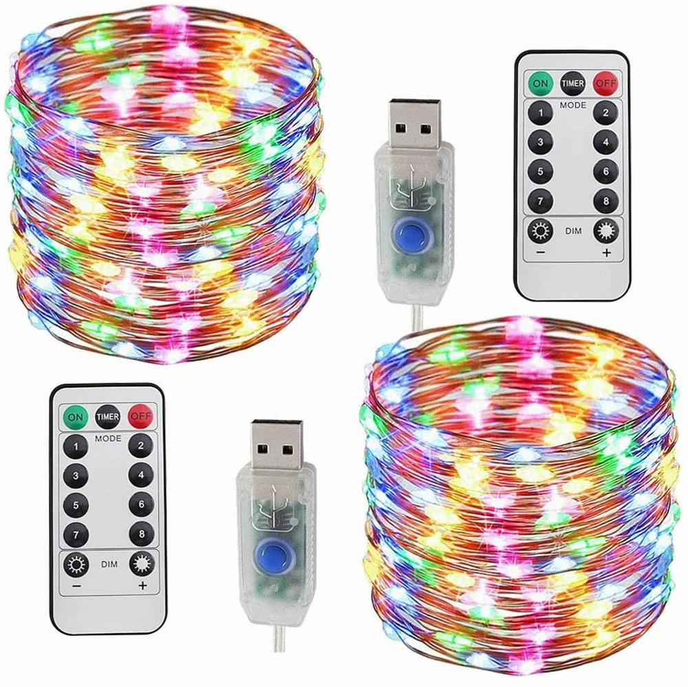 Medený Drôt LED Svetlo String Rozprávkových Svetiel Garland 8 Režimy Diaľkového ovládania Pre Domáce Vnútorné Vianočné Svadobné Party Dekorácie, USB Powered 2