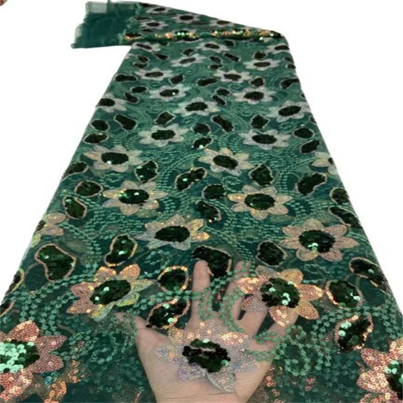 Móda Zelená Afriky Tylu Čipky Textílie Flitrami Výšivky francúzsky Lesklé, Čisté Čipky Textílie High-end Mesh Materiál Pre Nigéria strany 5