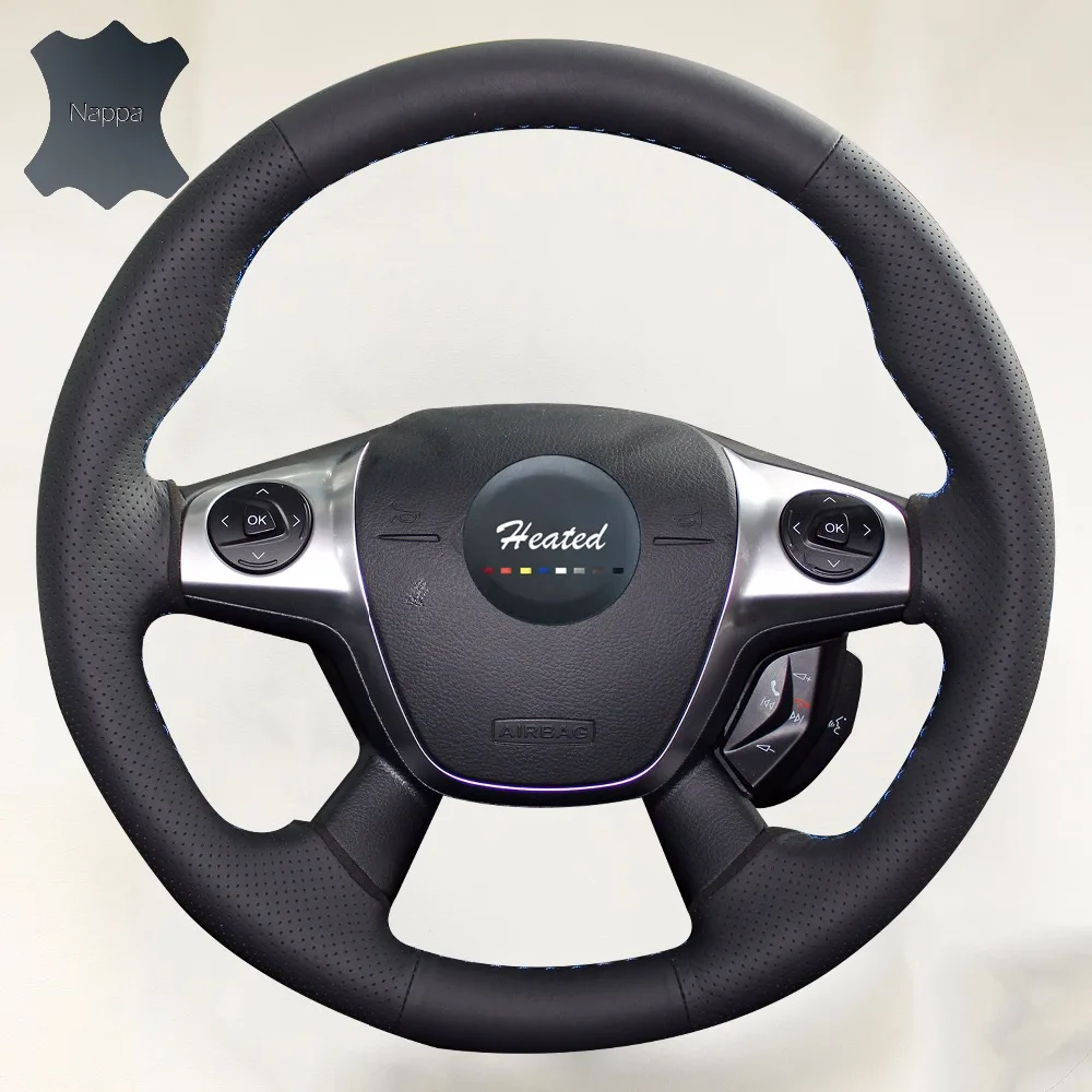 Nappa Koža Auto volant, kryt pre Ford Focus 3 roky 2012-KUGA Uniknúť 2013-2016 auto styling vrkoč na volante 4