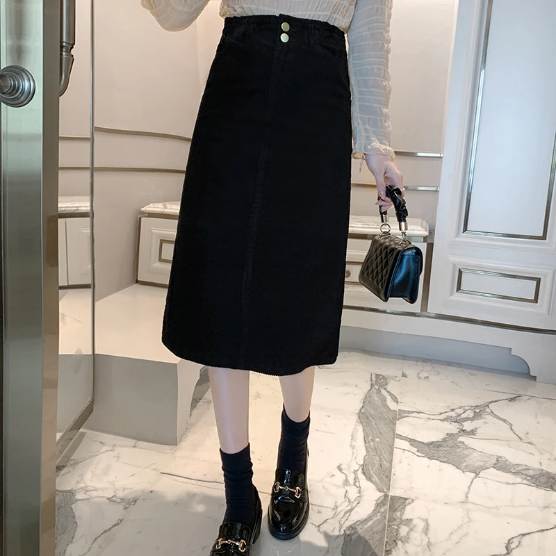 Nový Riadok Mi-dlhé Harajuku Jeseň Zima Ženy Sukne s Vysokým Pásom Pevné Žena kórejský Streetwear Elegantné Dlhé Sukne Nové 0