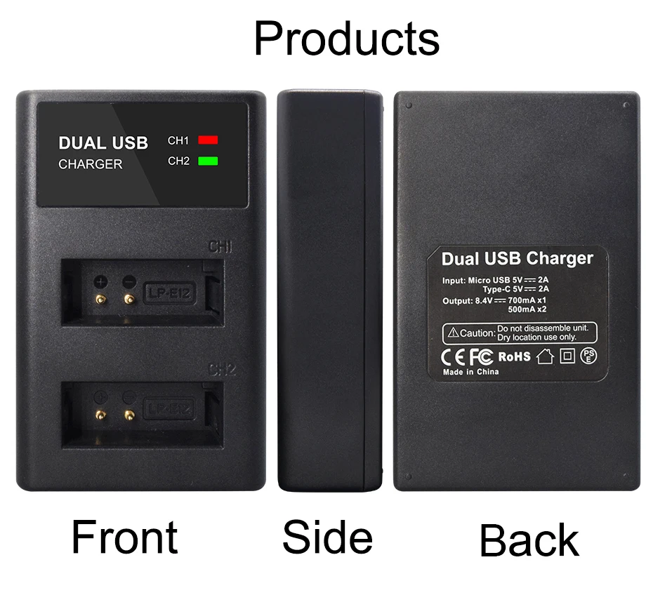 PALO LPE12 LP-E12 LP E12 batérie nabíjačka USB dual kamera, nabíjačka batérií pre Canon OS M50 EOS M100 100D Kiss X7 Rebel SL1 DSLR 4