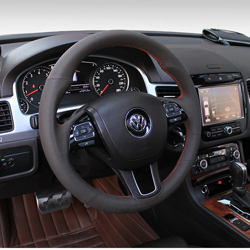 Pre Volkswagen VW Touareg Multicolor Semiš Kožený Volant, Kryt Značky Stitch Wrap Kryt 5