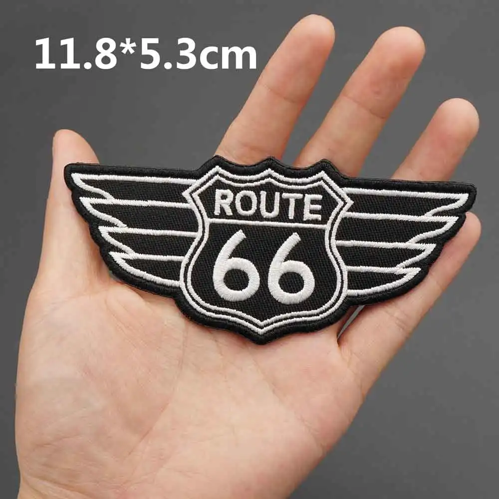 ROUTE 66, Vyšívané Punk Biker Škvrny Železa-na Podklad Motocyklový Jazdec Kožená Vesta Dekorácie, Doplnky Appliques 1