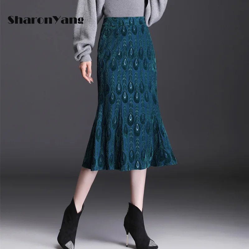 V polovici dĺžky Elegantné Fishtail Sukne Ženy Jeseň 2021 Vysoký Pás Jednoduchý Slim Módne Elastické Pás Trúby Sukne Plus Veľkosť 2