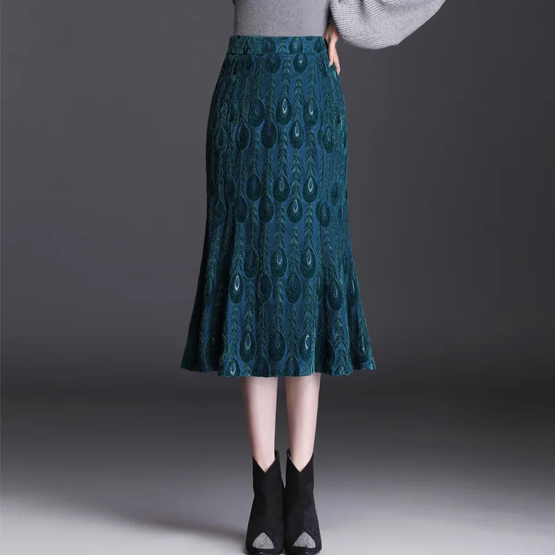 V polovici dĺžky Elegantné Fishtail Sukne Ženy Jeseň 2021 Vysoký Pás Jednoduchý Slim Módne Elastické Pás Trúby Sukne Plus Veľkosť 3