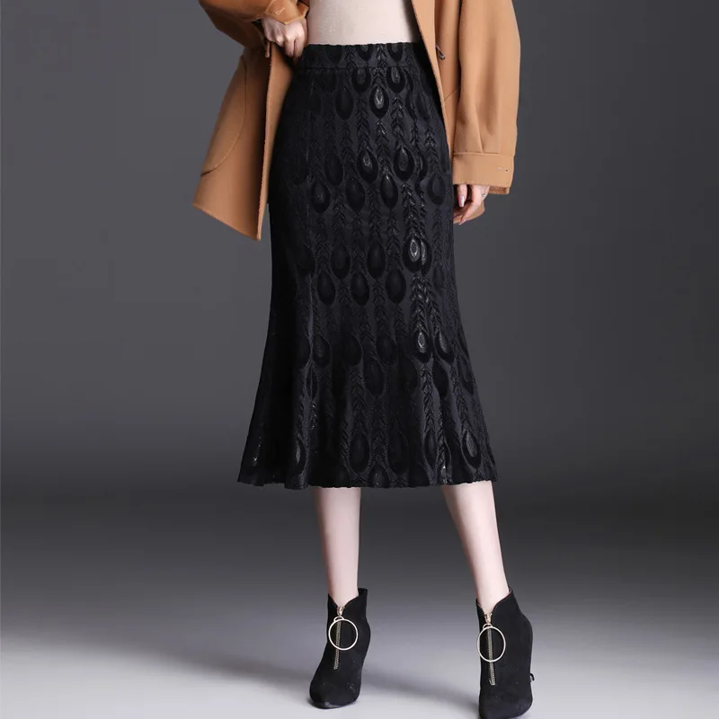 V polovici dĺžky Elegantné Fishtail Sukne Ženy Jeseň 2021 Vysoký Pás Jednoduchý Slim Módne Elastické Pás Trúby Sukne Plus Veľkosť 5