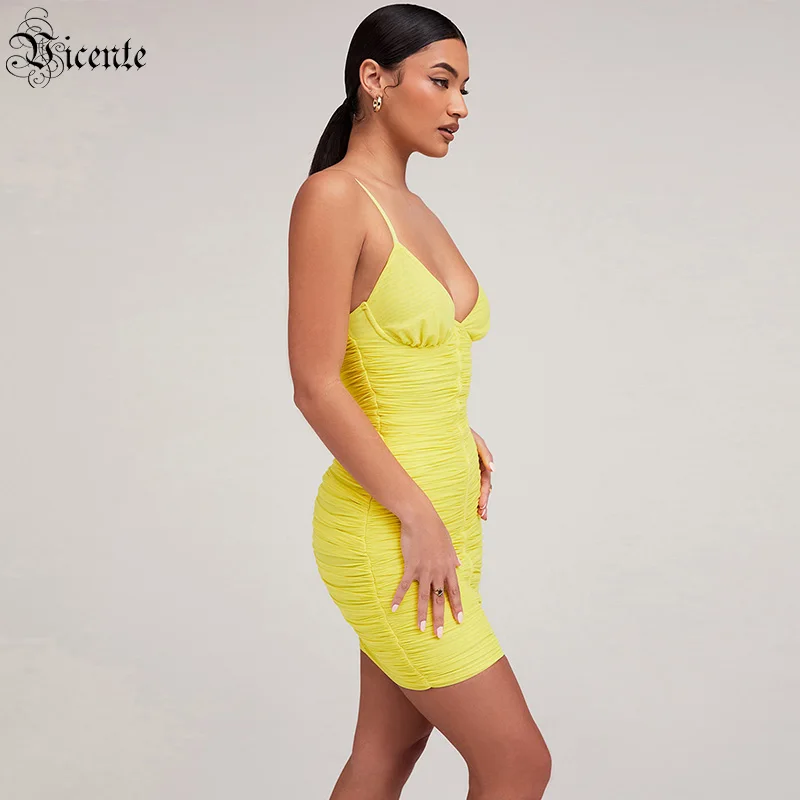 VC Sexy dámske Šaty Otvorte Zadný Žltá Prehodil Oka Dizajn tvaru bez Rukávov Šatka Krátke Obväz Mini Šaty 0