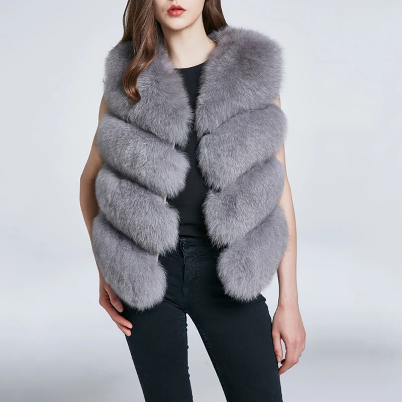 Vysoká Kvalita Kožušiny Vesta Kabát Luxusné Faux Fox Teplé Bundy Tuhé Zimné Módne Kožušiny Ženy Vesty Coats Plášť Bez Rukávov Vrchné Oblečenie 0