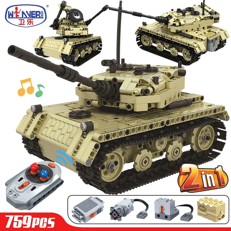 Víťaz 759PCS Technické RC Tank Model Stavebné Bloky Vojenské Diaľkové Ovládanie Elektrické Nádrž Tehly Vzdelávania Hračky pre Chlapcov 7113 1