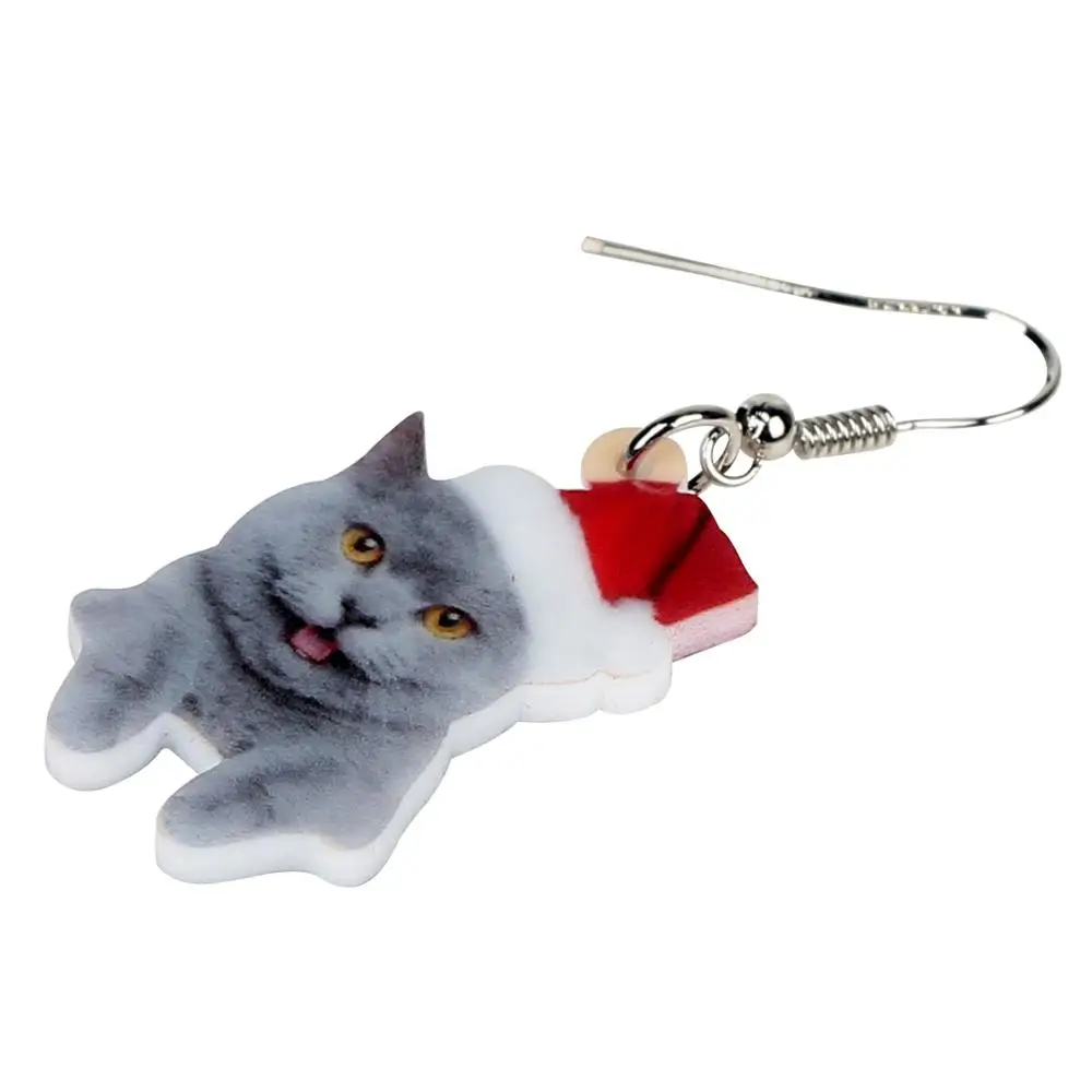WEVENI Akryl Vianočné Sivé Mačiatko Mačka Náušnice Visieť Drop Módne Anime domáce Zvieratá Šperky Pre Dievča Ženy Kúzlo Darček Hot Veľkoobchod 0