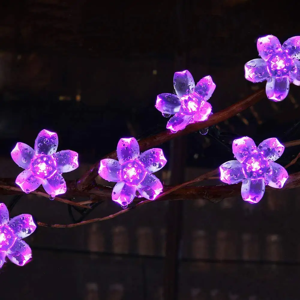 Čerešňový Kvet Kvet Garland Batérie Powered LED Reťazec Rozprávkových Svetiel Crystal Kvety Pre Vnútorné Svadobné, Vianočné Dekoroch Fialová 4