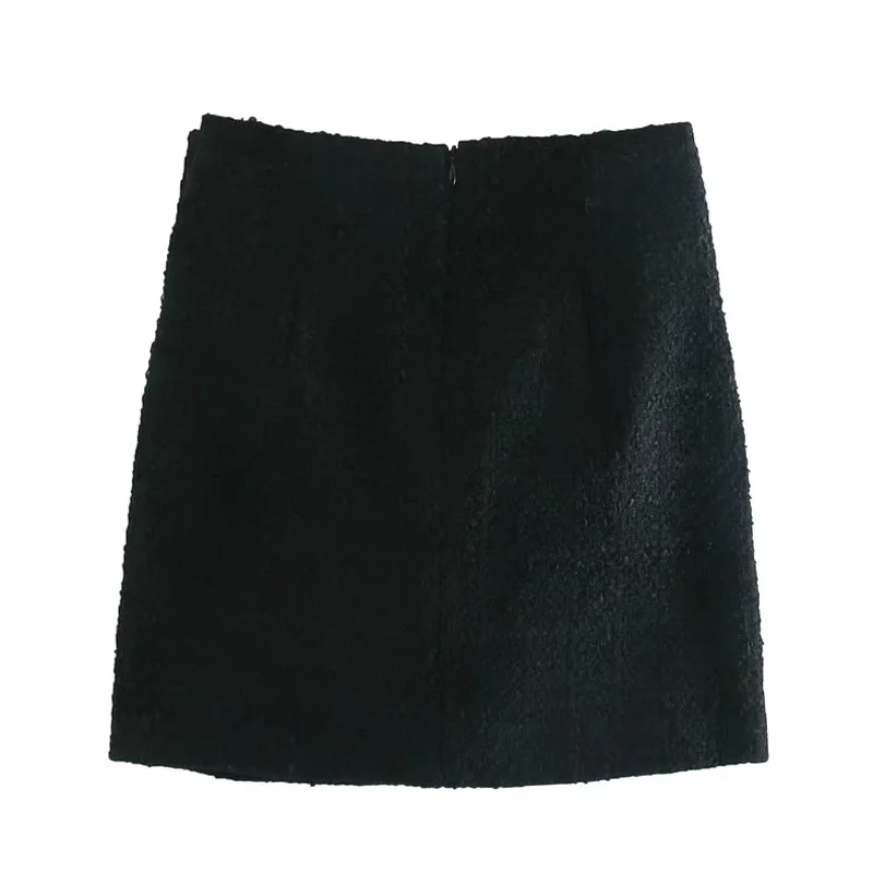 Čierne mini sukne Ženy Za 2021 Jeseň Zima Vintage Kovové Tlačidlo Vysoký Pás A-line Sukne Módne Office Dámy Sukne 3