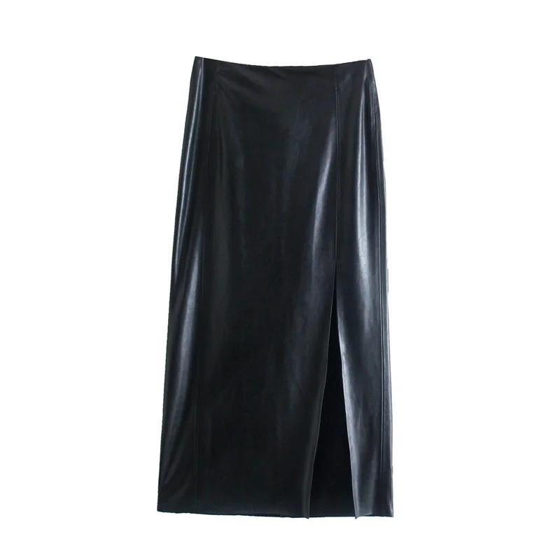 Ženy 2021 za módne faux kožené ceruzku sukne split sukne vintag vysoký pás a-line sukne ženské sukne mujer 0